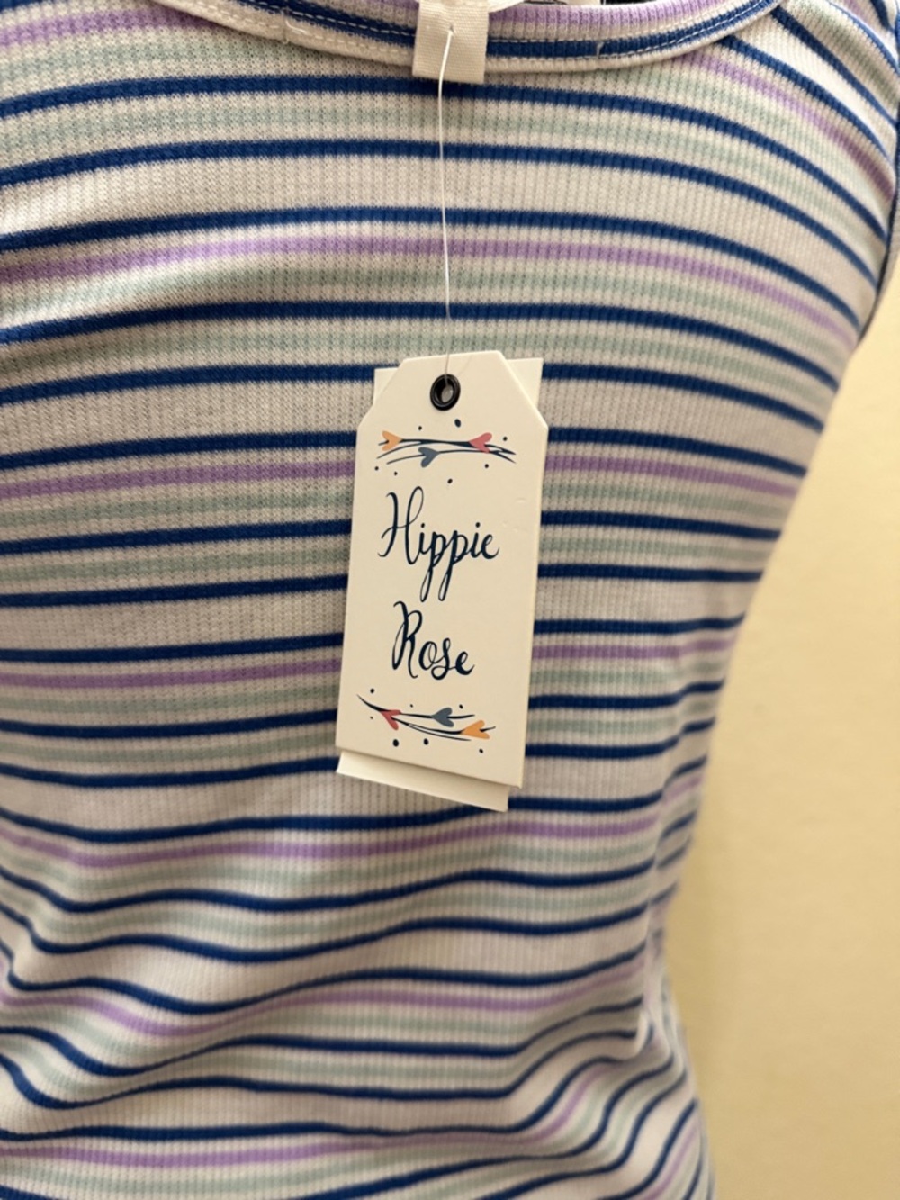 Hippie Rose Striped Ribbed Tank - Blue, White & Lavender - Picture 4 of 4